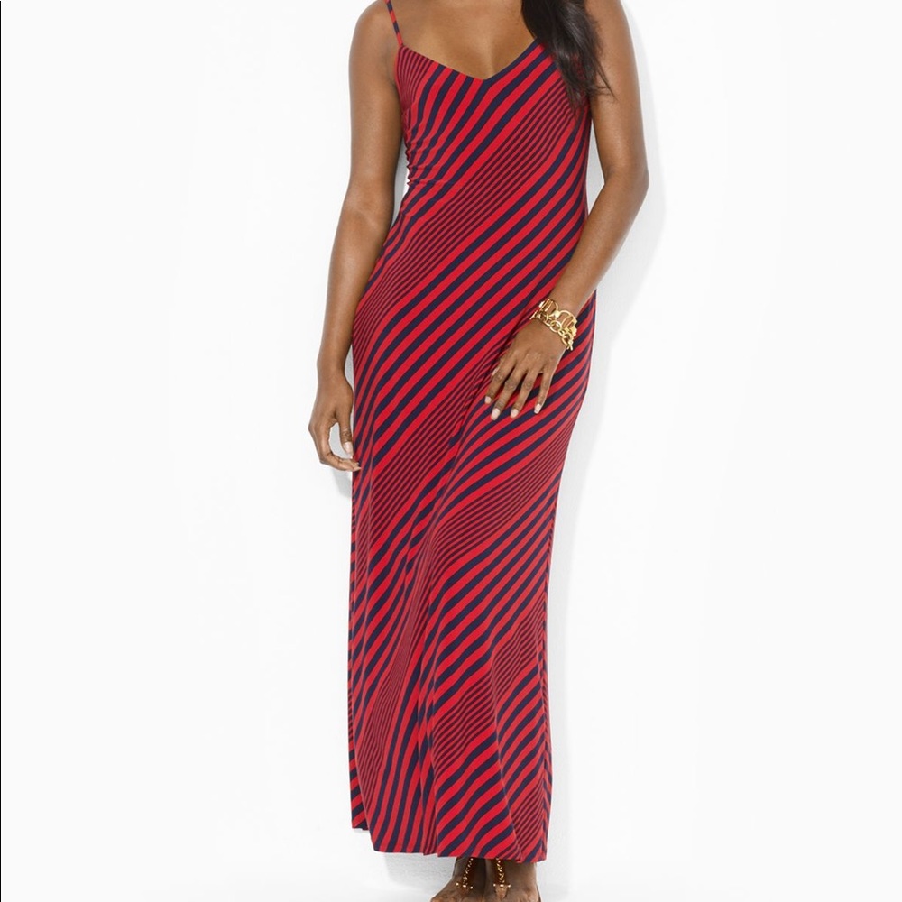 Ralph Lauren Diagonal Stripe Spaghetti Strap Maxi